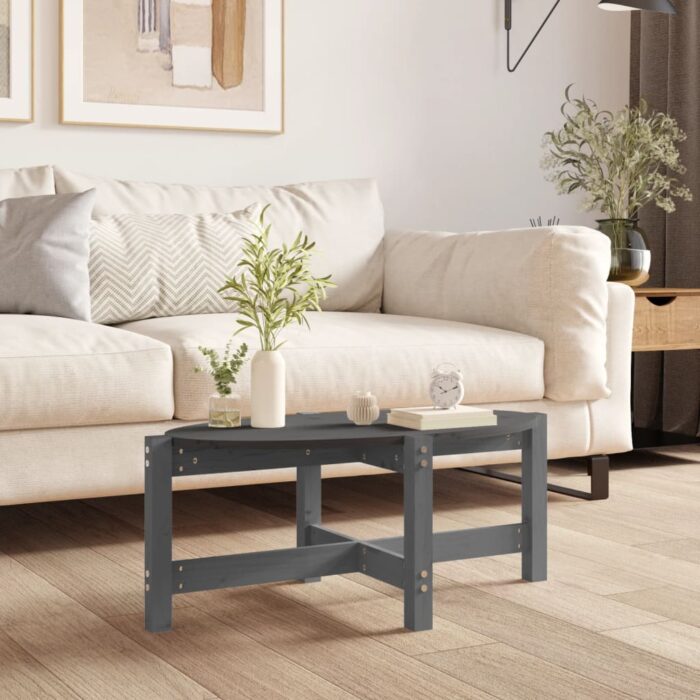 Table basse Gris 87x48x35 cm Bois massif de pin – Image 1