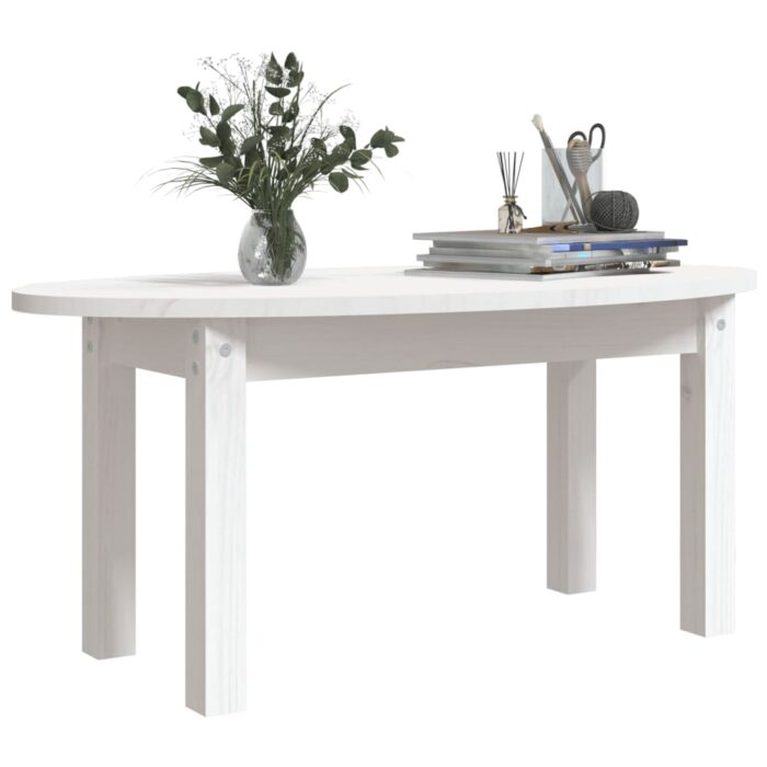Table basse Blanc 80x40x35 cm Bois massif de pin – Image 2