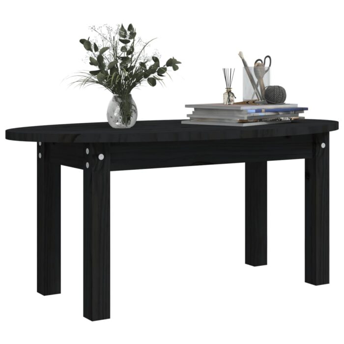 Table basse Noir 80x40x35 cm Bois massif de pin – Image 2