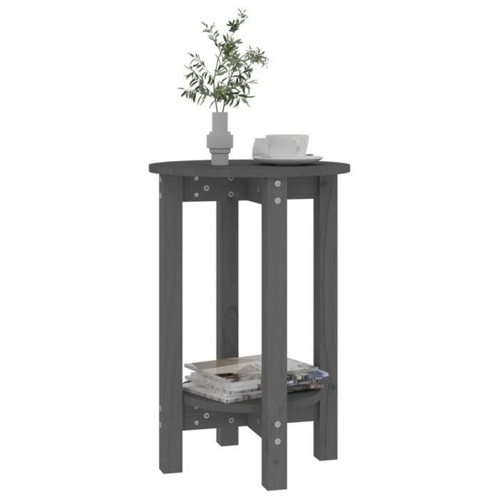 Table basse Gris Ø 40x60 cm Bois massif de pin – Image 2