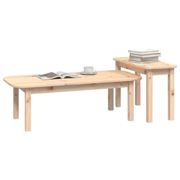 Ensemble de tables basses 2 pcs Bois massif de pin – Image 2