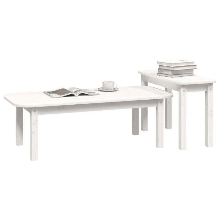 Ensemble de tables basses 2 pcs Blanc Bois massif de pin – Image 2