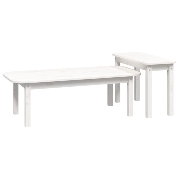 Ensemble de tables basses 2 pcs Blanc Bois massif de pin – Image 3