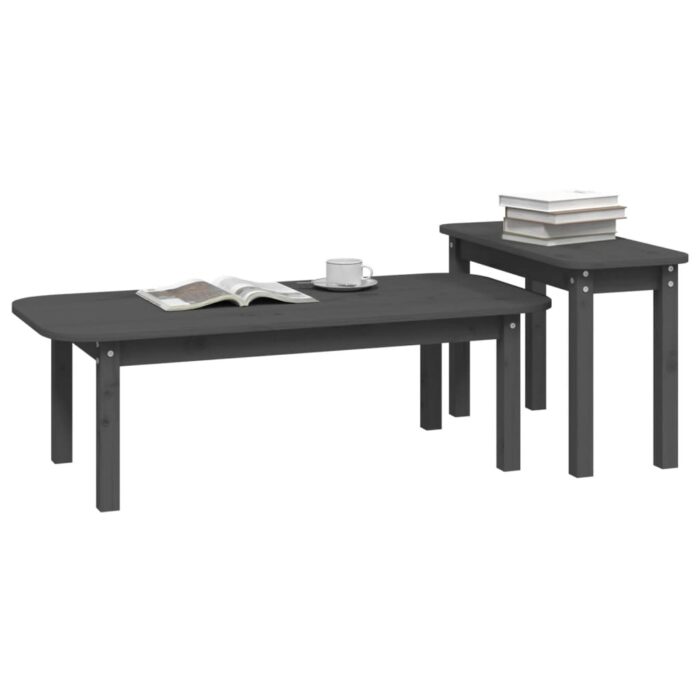 Ensemble de tables basses 2 pcs Gris Bois massif de pin – Image 2