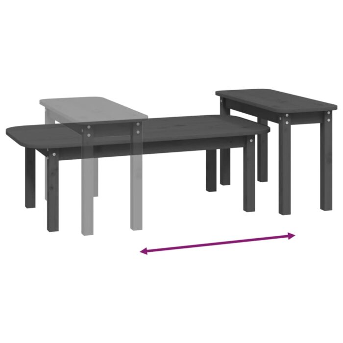 Ensemble de tables basses 2 pcs Gris Bois massif de pin – Image 6
