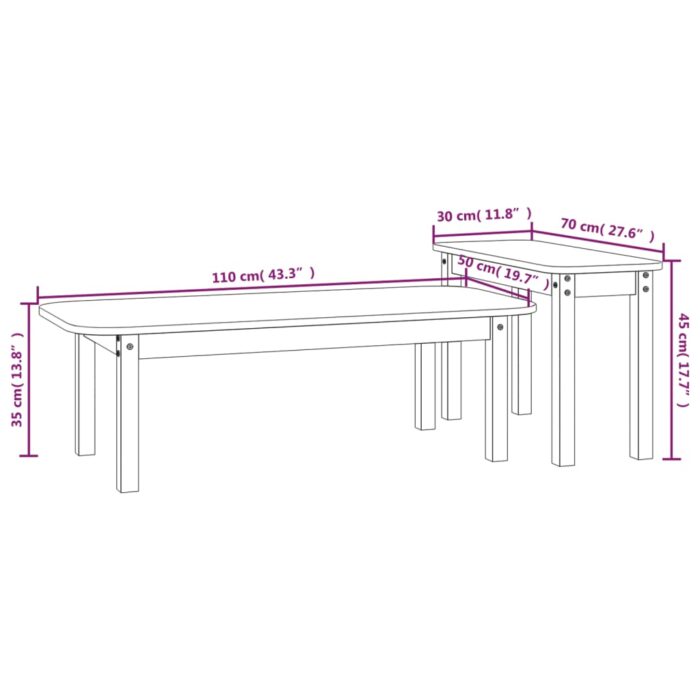 Ensemble de tables basses 2 pcs Gris Bois massif de pin – Image 8