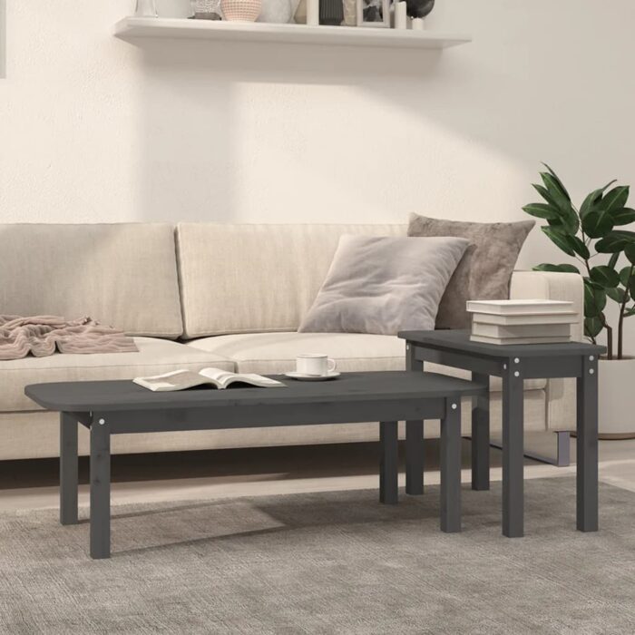 Ensemble de tables basses 2 pcs Gris Bois massif de pin – Image 1