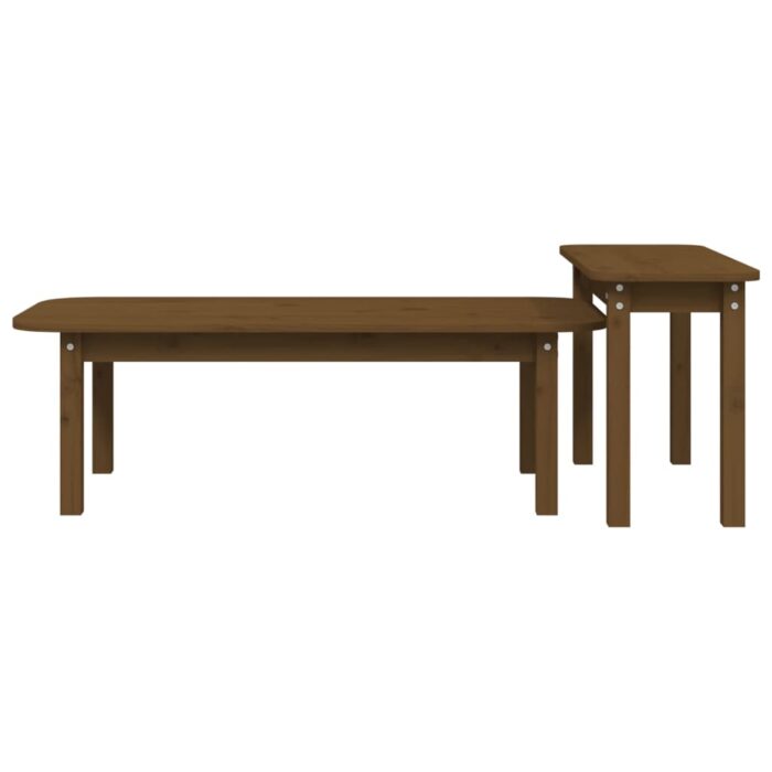 Ensemble de tables basses 2 pcs Marron miel Bois massif de pin – Image 4