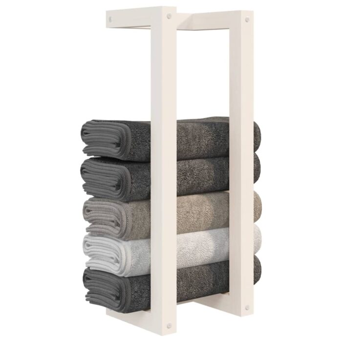 Porte-serviette Blanc 23x18x60 cm Bois de pin massif – Image 2