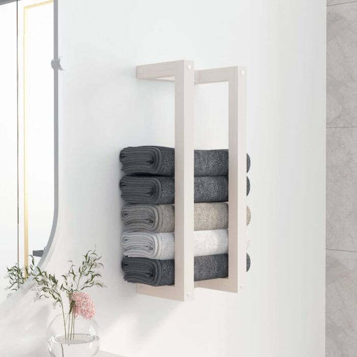 Porte-serviette Blanc 23x18x60 cm Bois de pin massif – Image 1