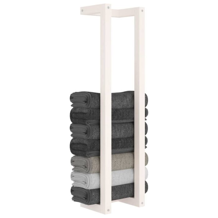 Porte-serviette Blanc 23x18x90 cm Bois de pin massif – Image 2