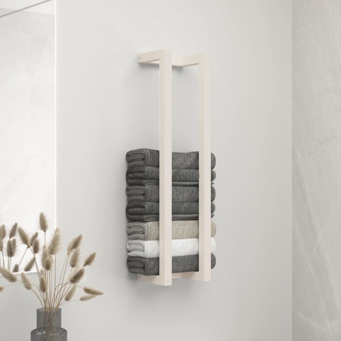 Porte-serviette Blanc 23x18x90 cm Bois de pin massif – Image 1