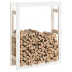 Support pour bois de chauffage Blanc 80x25x100 cm Bois de pin – Image 2