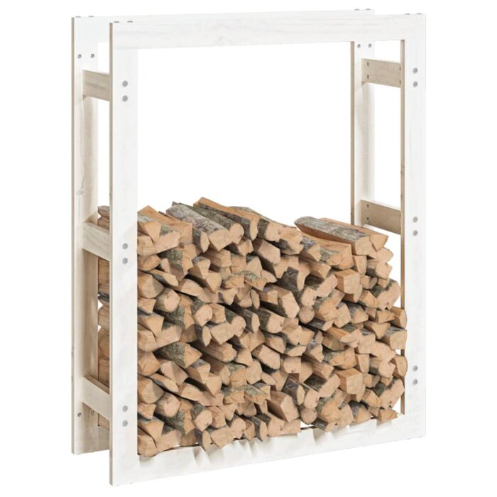 Support pour bois de chauffage Blanc 80x25x100 cm Bois de pin – Image 2