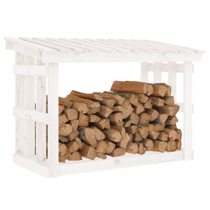 Support pour bois de chauffage Blanc 108x64,5x77 cm Bois de pin – Image 2