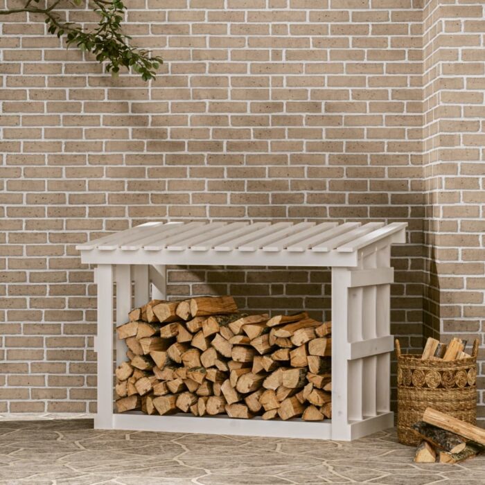Support pour bois de chauffage Blanc 108x64,5x77 cm Bois de pin – Image 1