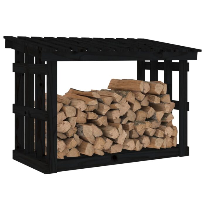 Support pour bois de chauffage Noir 108x64,5x77 cm Bois de pin – Image 2