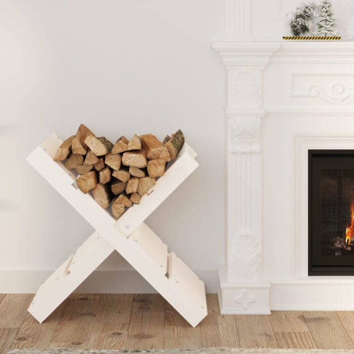 Porte-bûches Blanc 47x39,5x48 cm Bois massif de pin – Image 1