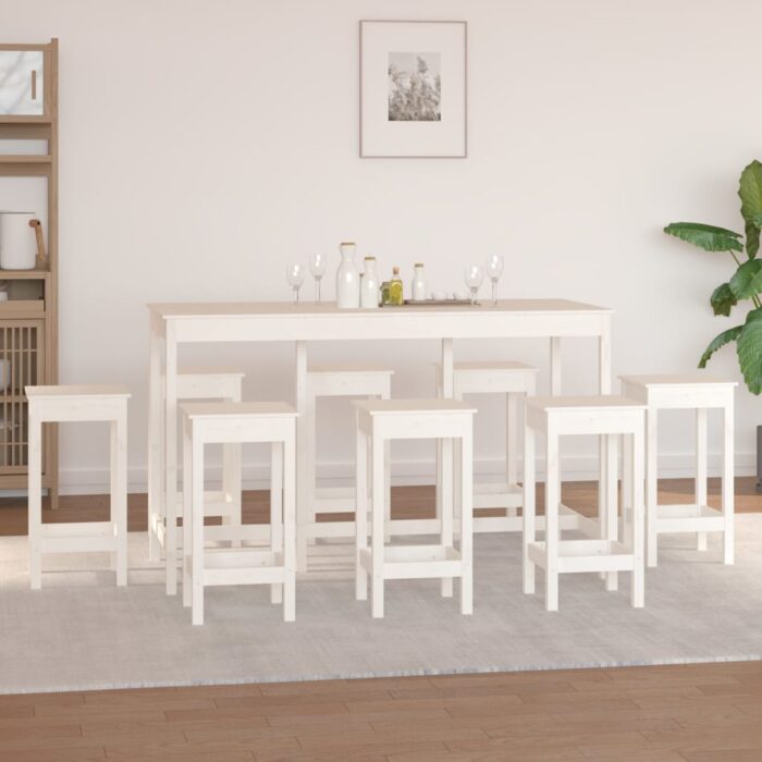 Ensemble de bar 9 pcs Blanc Bois de pin massif – Image 4