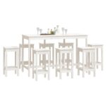 Ensemble de bar 9 pcs Blanc Bois de pin massif – Image 5