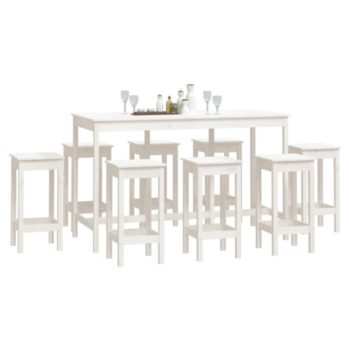 Ensemble de bar 9 pcs Blanc Bois de pin massif – Image 5