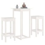 Ensemble de bar 3 pcs Blanc Bois de pin massif – Image 2
