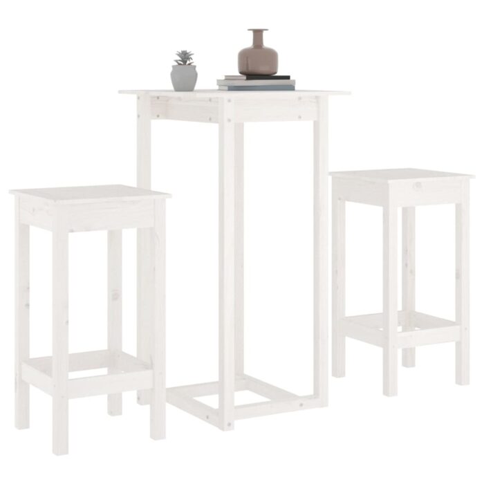 Ensemble de bar 3 pcs Blanc Bois de pin massif – Image 2