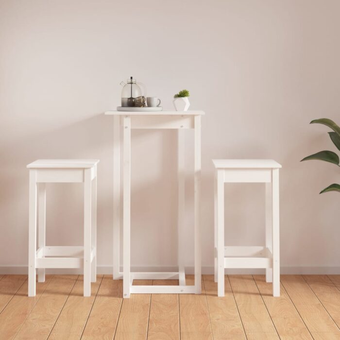 Ensemble de bar 3 pcs Blanc Bois de pin massif – Image 1