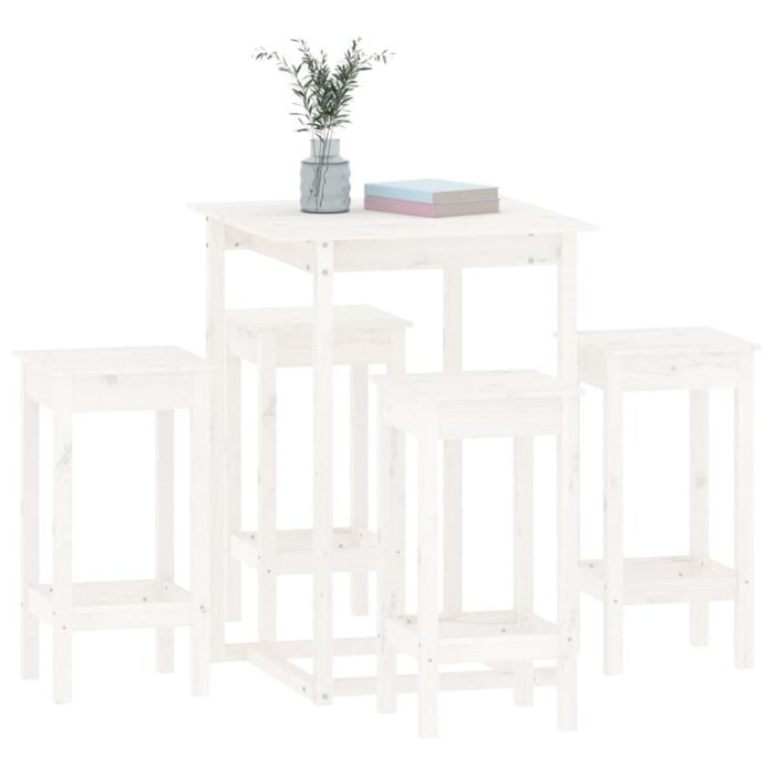 Ensemble de bar 5 pcs Blanc Bois de pin massif – Image 2