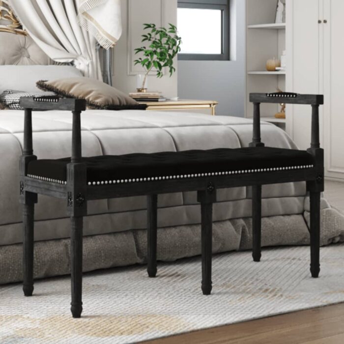 Banc Noir 110x40x70 cm Velours – Image 1