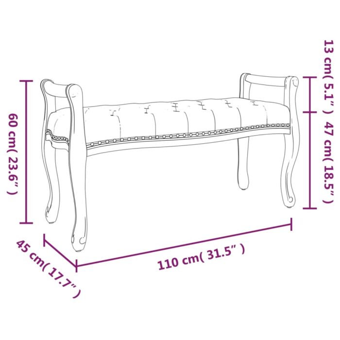 Banc Gris clair 110x45x60 cm Velours – Image 5