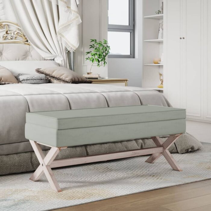 Tabouret de rangement Gris clair 110x45x49 cm Velours – Image 1