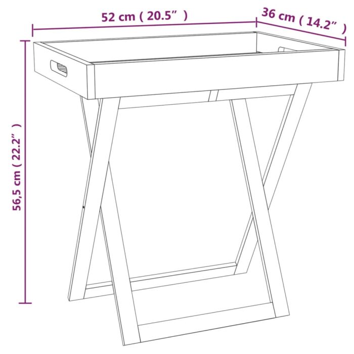 Table à plateau pliante 52x36x56,5 cm Bois massif de noyer – Image 4