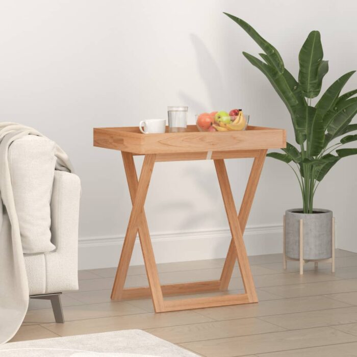 Table à plateau pliante 52x36x56,5 cm Bois massif de noyer – Image 1