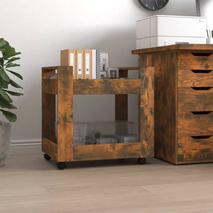 Chariot de bureau Chêne fumé 60x45x60 cm Bois d'ingénierie – Image 1