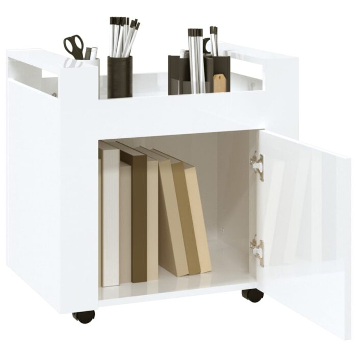 Chariot de bureau Blanc brillant 60x45x60 cm Bois d'ingénierie – Image 3