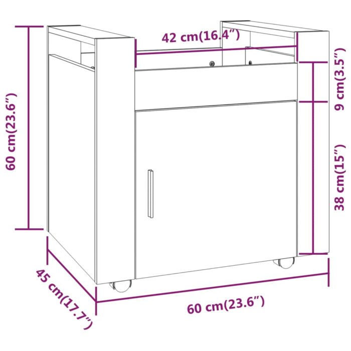 Chariot de bureau Chêne sonoma 60x45x60 cm Bois d'ingénierie – Image 9
