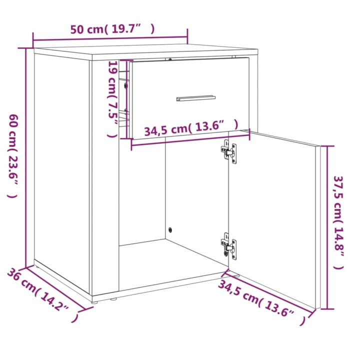 Table de chevet Blanc 50x36x60 cm Bois d'ingénierie – Image 9