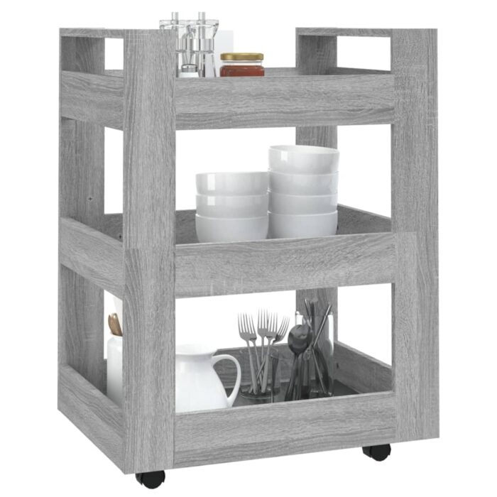 Chariot de cuisine Sonoma gris 60x45x80 cm Bois d'ingénierie – Image 2