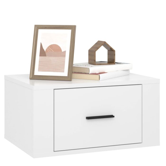 Table de chevet murale Blanc brillant 50x36x25 cm – Image 2