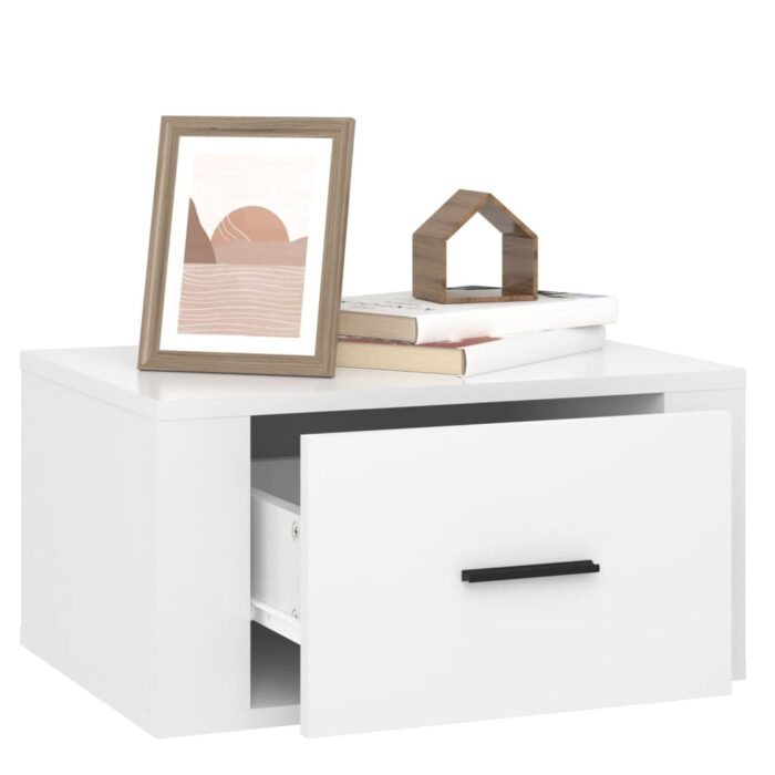 Table de chevet murale Blanc brillant 50x36x25 cm – Image 3