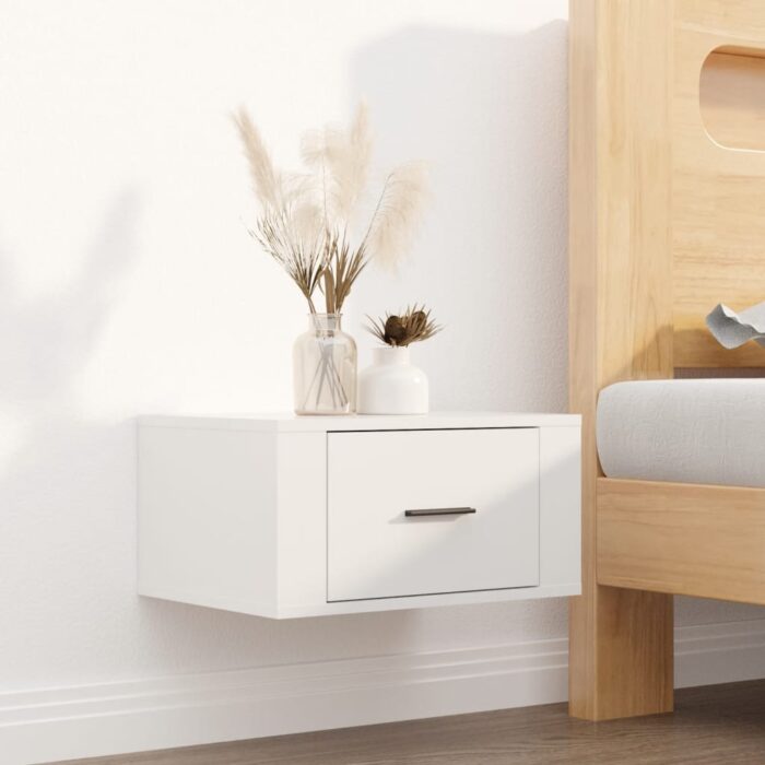 Table de chevet murale Blanc brillant 50x36x25 cm – Image 1