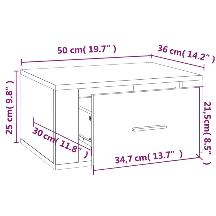 Table de chevet murale Chêne fumé 50x36x25 cm – Image 8