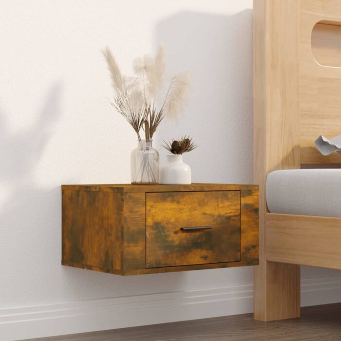 Table de chevet murale Chêne fumé 50x36x25 cm – Image 1
