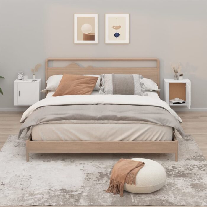 Tables de chevet murales 2 pcs Blanc brillant 50x30x47 cm – Image 1