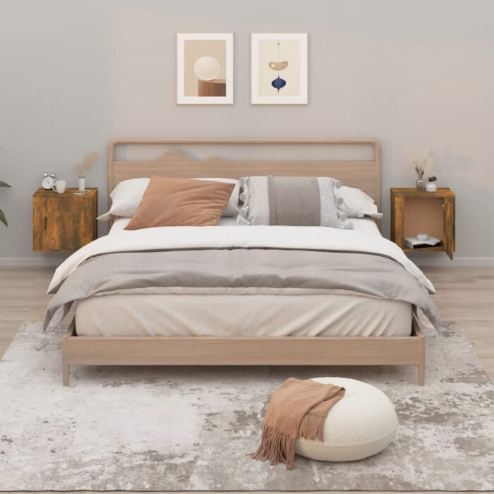 Tables de chevet murales 2 pcs Chêne fumé 50x30x47 cm – Image 1