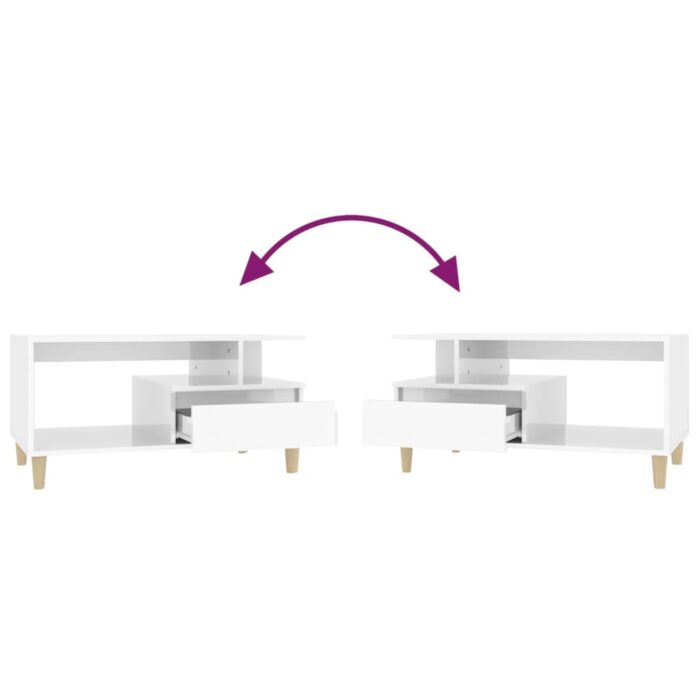 Table basse Blanc brillant 90x49x45 cm Bois d'ingénierie – Image 6