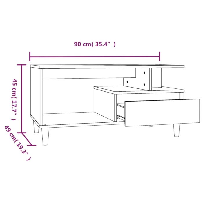 Table basse Chêne fumé 90x49x45 cm Bois d'ingénierie – Image 8