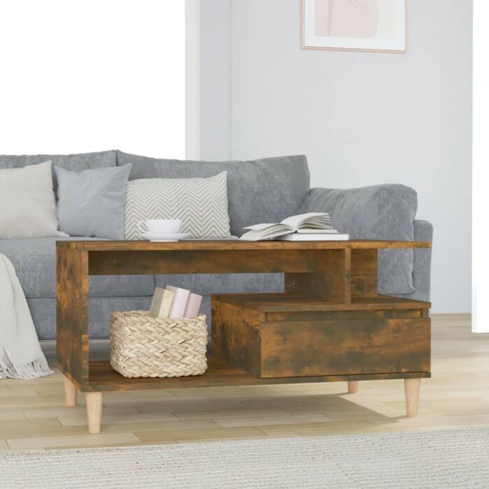 Table basse Chêne fumé 90x49x45 cm Bois d'ingénierie – Image 1