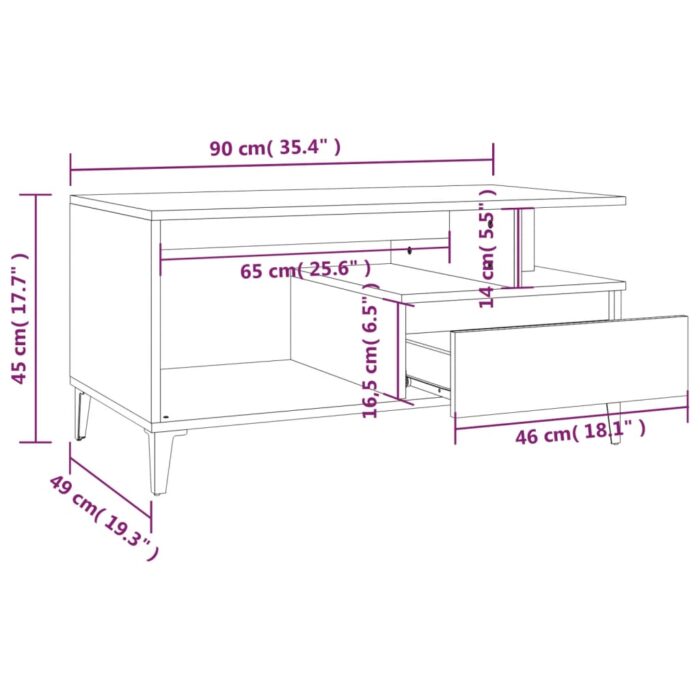 Table basse Blanc 90x49x45 cm Bois d'ingénierie – Image 7
